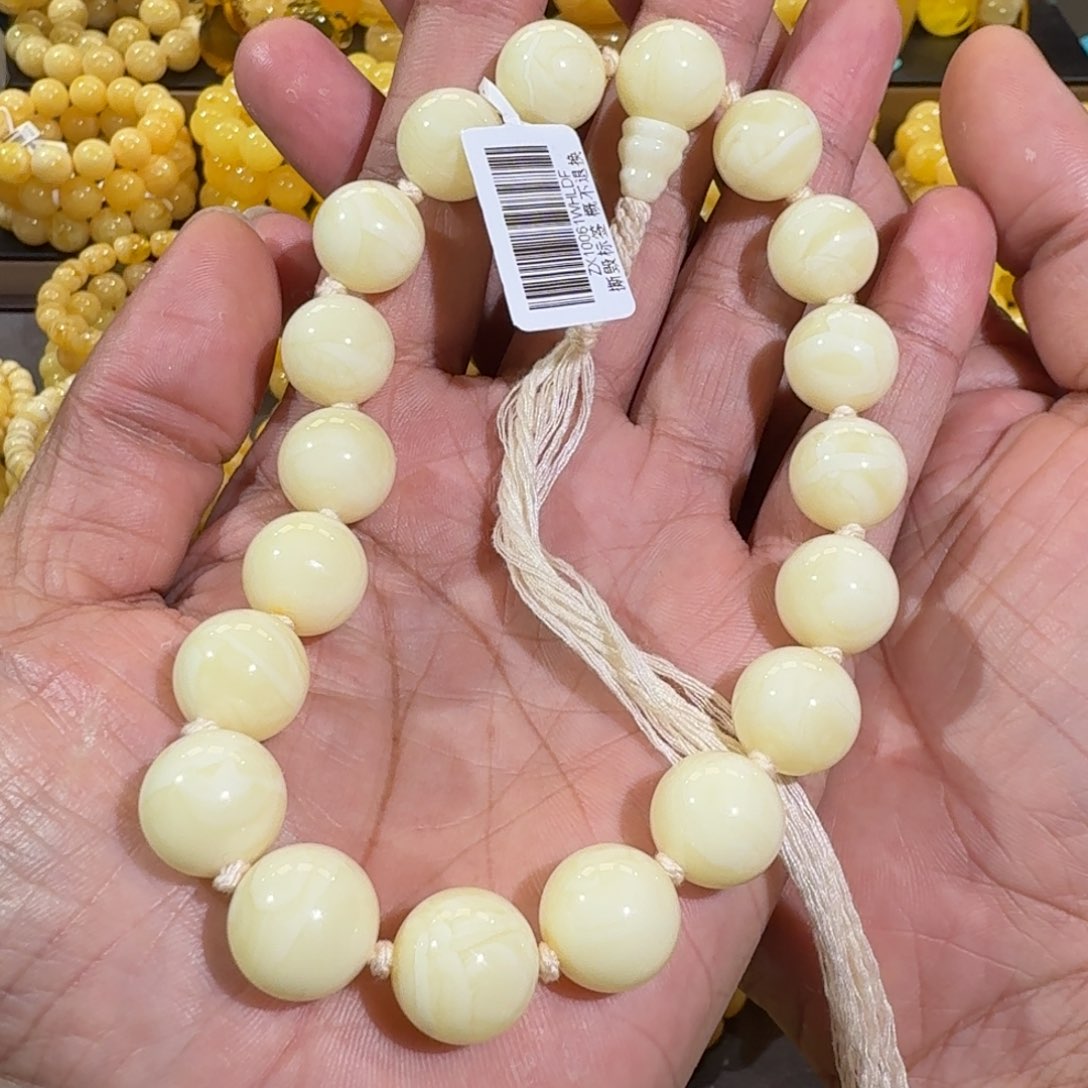 琥珀手链未镶嵌14m+同料瓷白花蜡手持32克