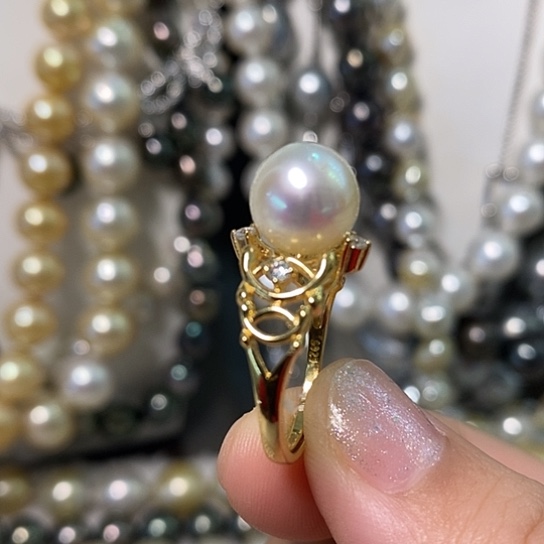海水珍珠戒指银S925镶嵌9.5