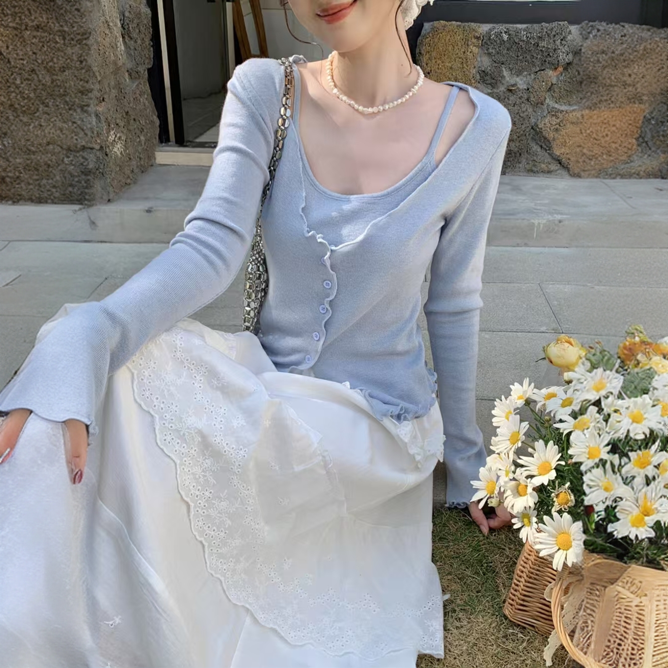 【小屁】韩系穿搭春装女款2025年新款开衫吊带针织两件套上衣