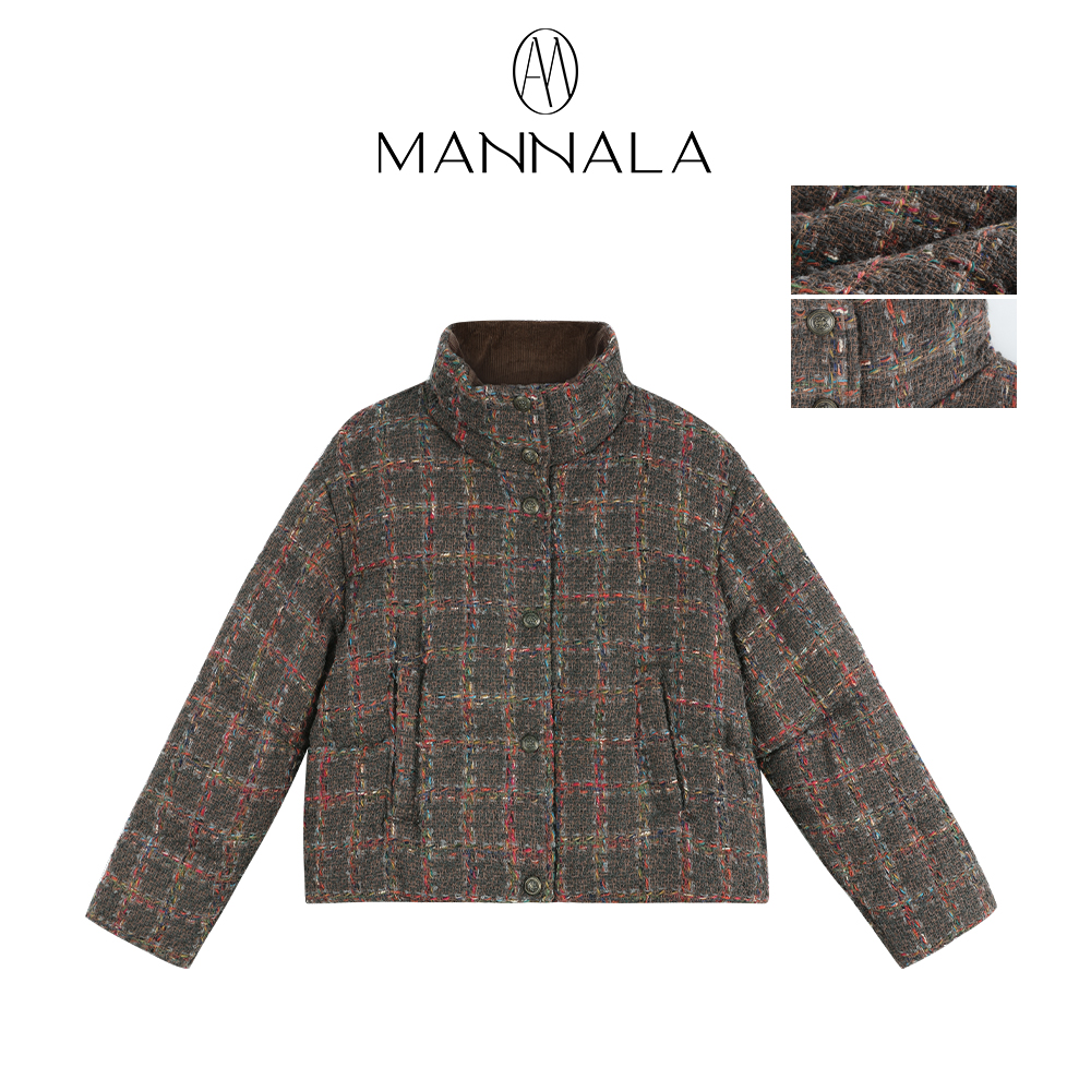 MANNALA丨“香呢格”经典复古粗花呢短款轻暖鹅绒服羽绒服 Q6436
