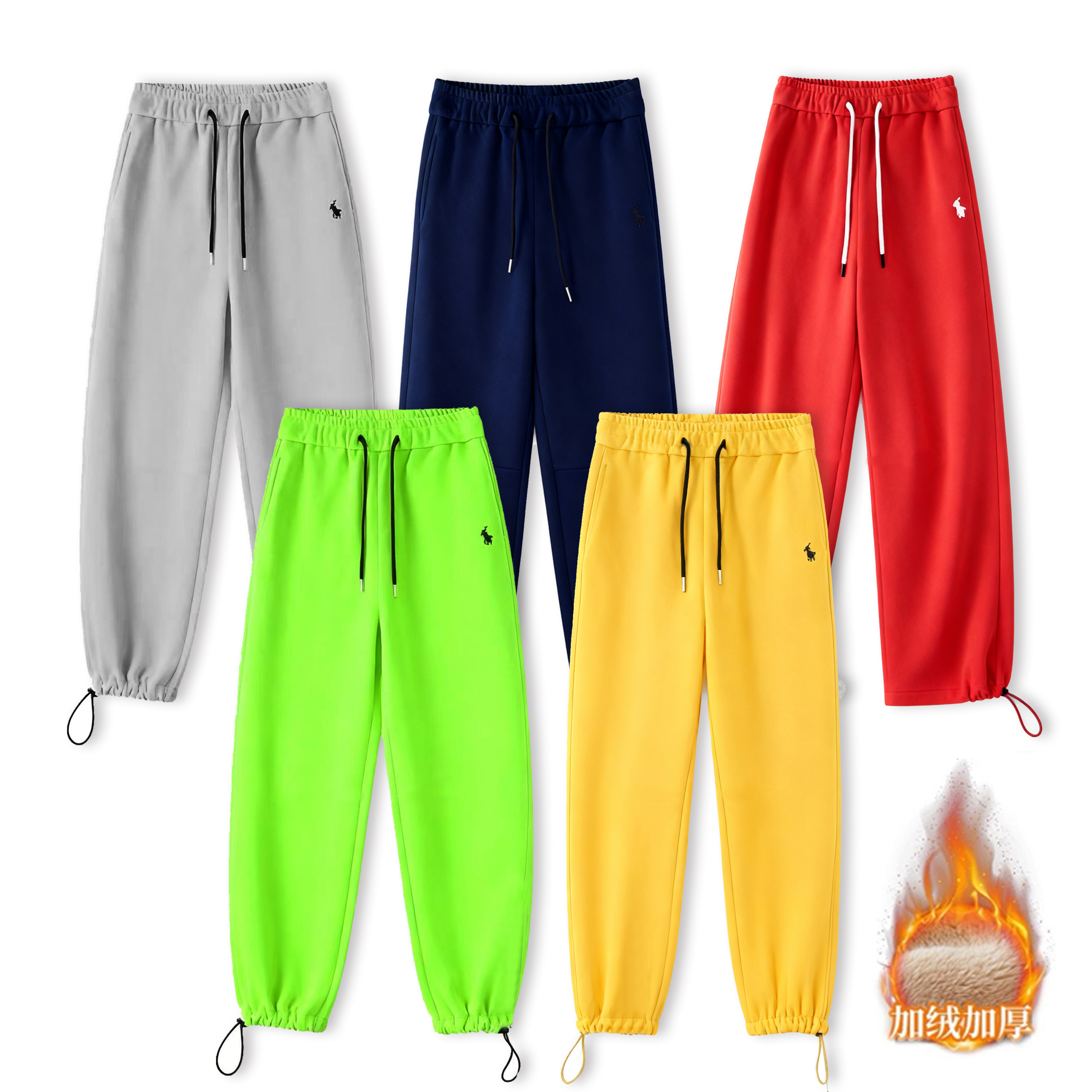 【DJ轻奢】短款95-98cm刺绣小马】加绒加厚多巴胺直筒抽绳高腰阔腿裤