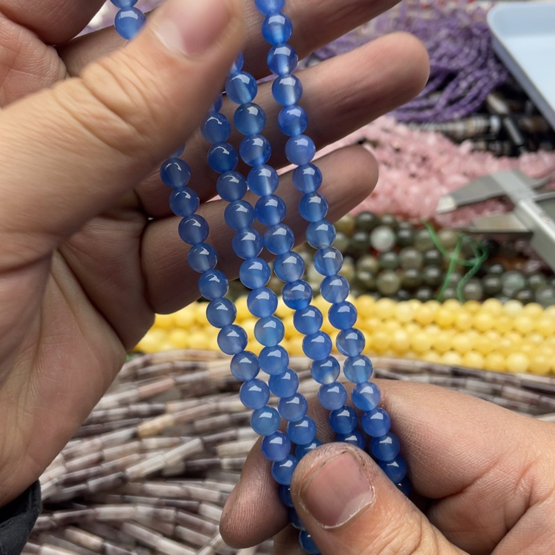 玛瑙/玉髓珠宝半成品未镶嵌一条装6mm深色蓝玛瑙