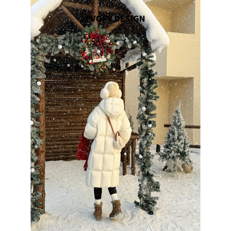 FVOFV【三色鹅】保命锁温必备！高克重90白鹅绒长款羽绒服H2146-2