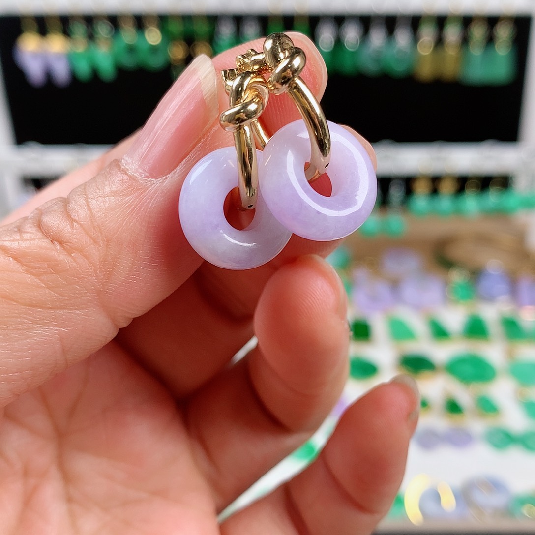 翡翠耳饰18K金镶嵌的