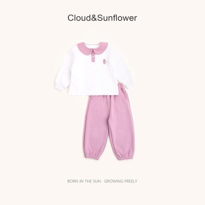 【云朵小葵】女童冬季爆款年款洋气小熊刺绣翻领长袖长裤套装991863