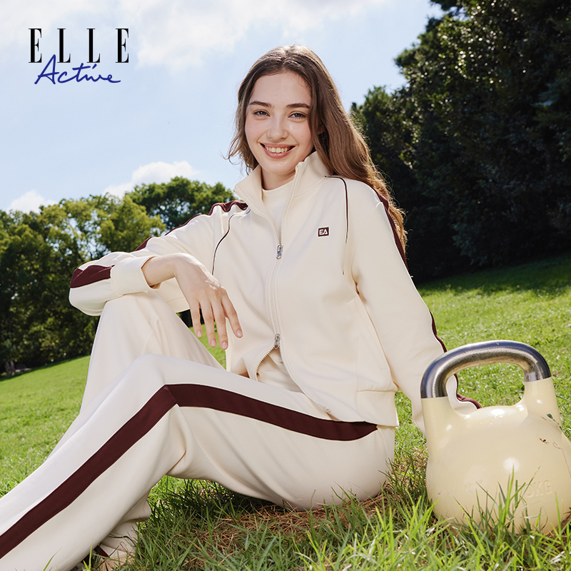ELLE Active【套装更划算】双拉链拼色立领外套休闲运动夹克女上衣