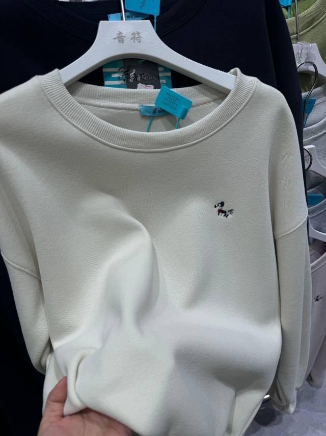 粉丝福利加绒加厚音符家冬季圆领小标领刺绣卫衣奥利绒363-24