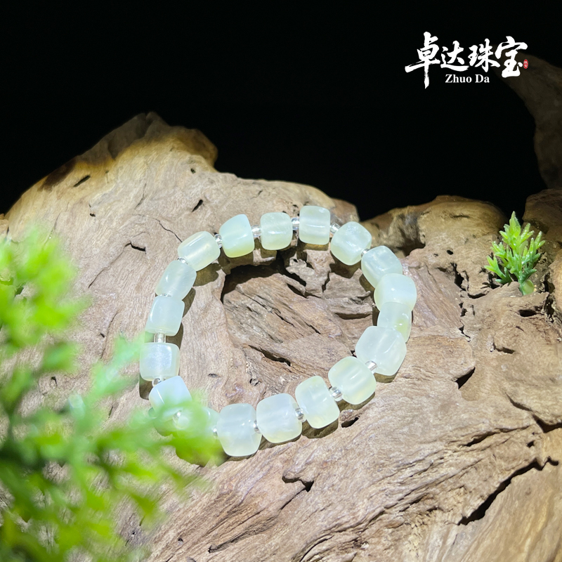 sc【荔枝冻方糖手串】岫玉不规则单圈玉手串简约女款