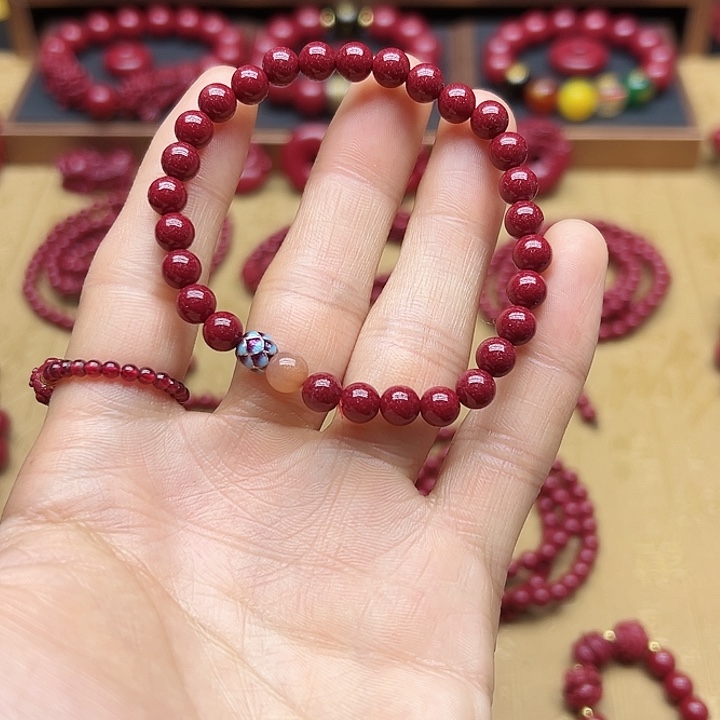 樱***花天然辰砂6毫米莲花手串