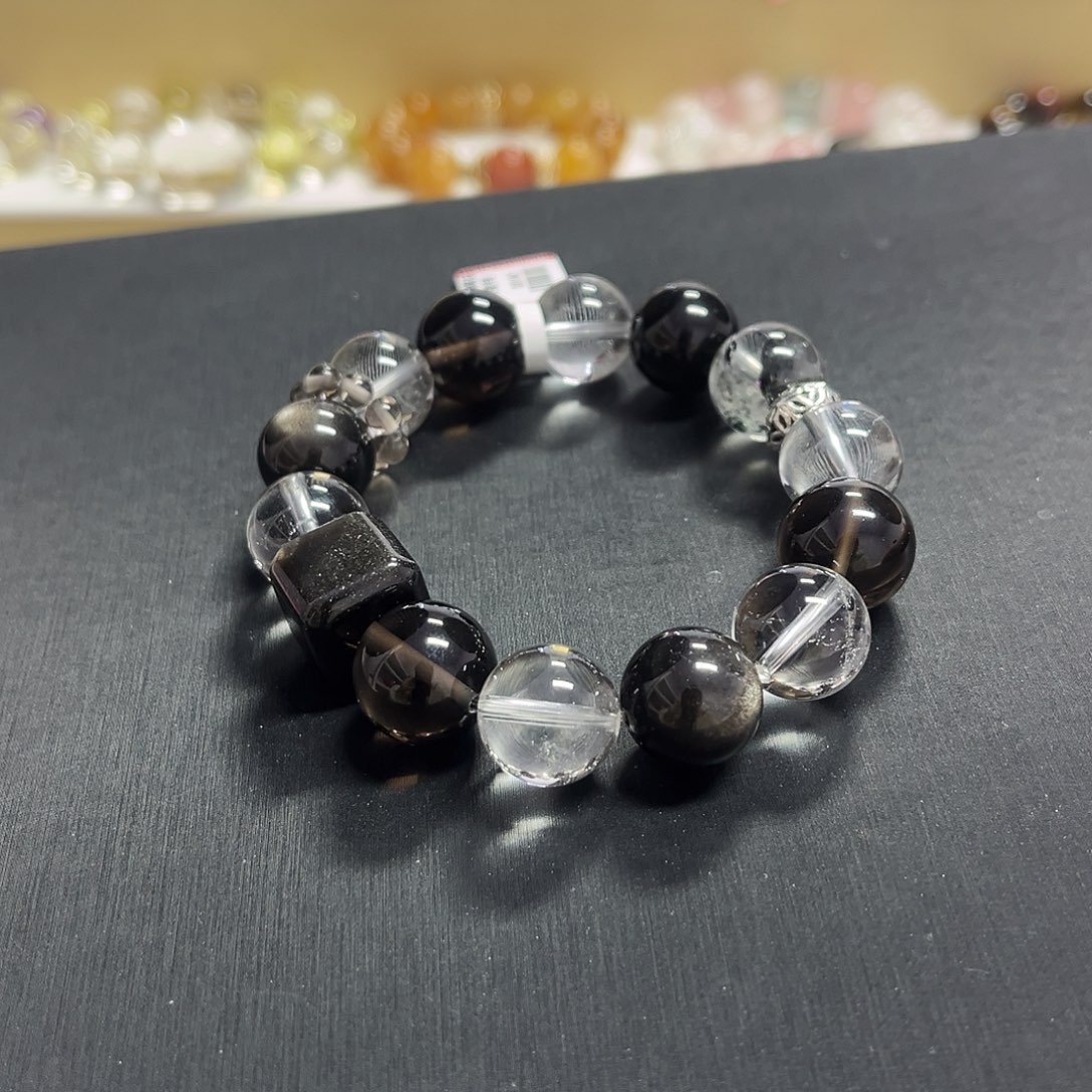 未镶嵌水晶手链白水晶加冰曜石设计款手串