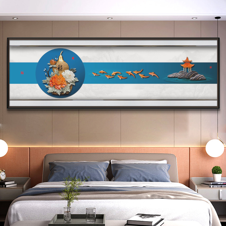 九头鸟手工玉雕床头挂画150x50