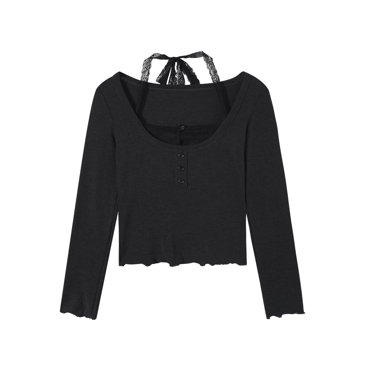 IAMCPLUS 2025AW 蕾丝挂脖修身上衣