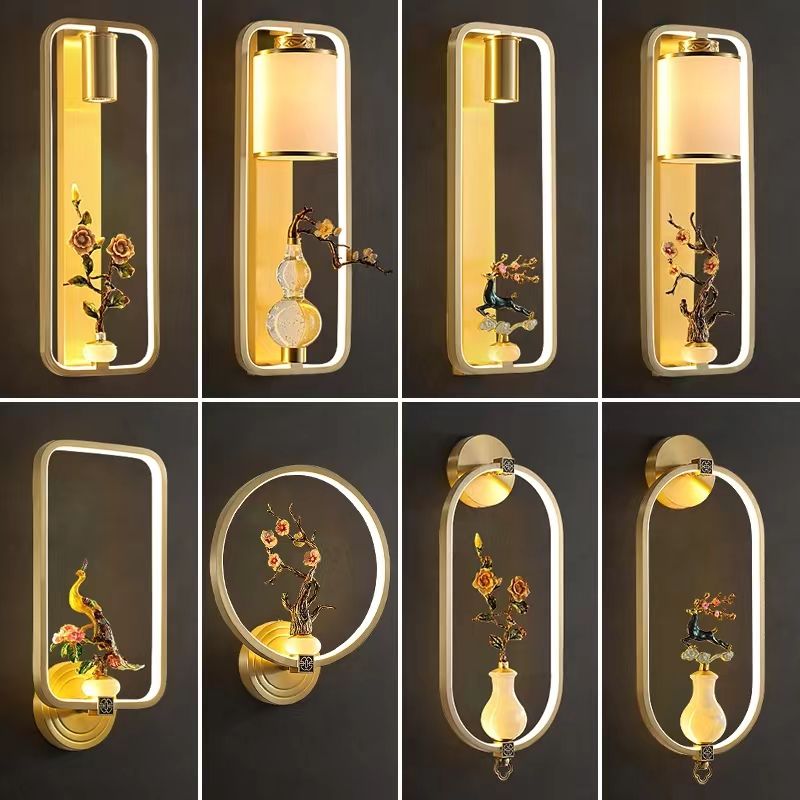 无新中式全铜壁灯客厅电视背景墙灯具轻奢别墅过道楼梯