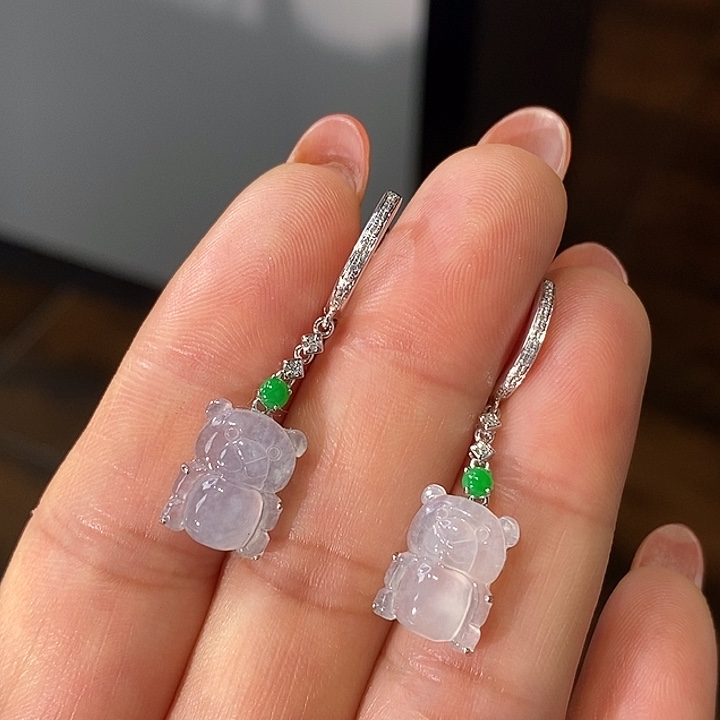 翡翠18K金镶嵌耳饰熊熊