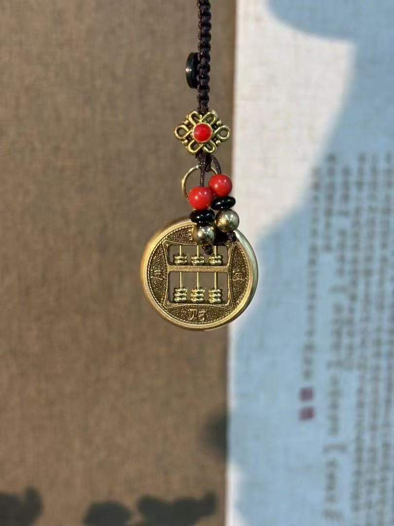 合成金属布艺手链 招财进宝算盘挂件