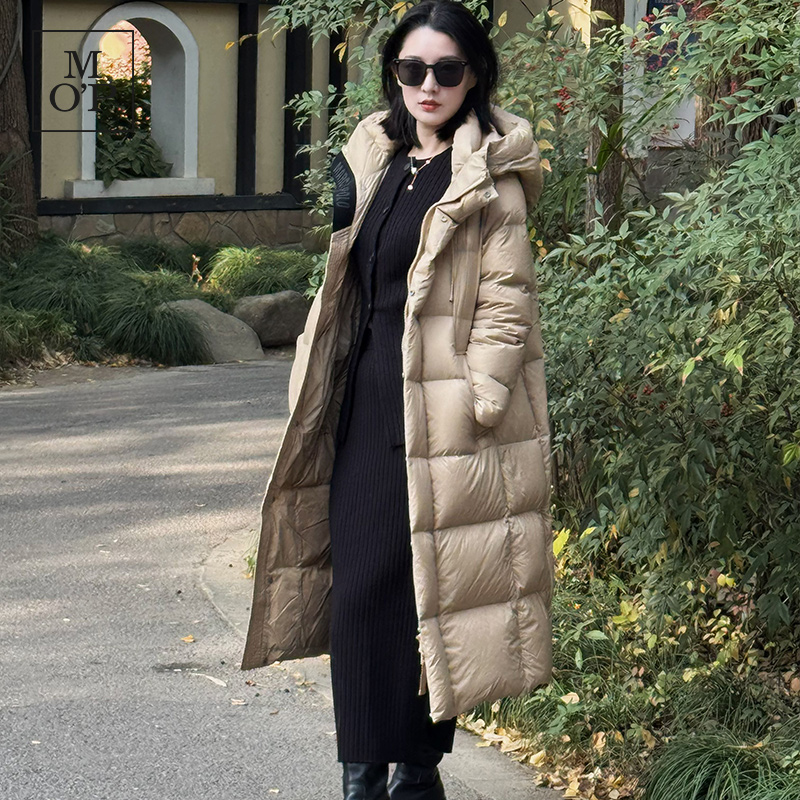 Marc O'Polo/MOP冬季时尚轻奢高级感户外黑金长款连帽休闲羽绒服
