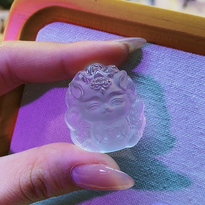 水晶手链未镶嵌天然粉水晶九尾玉面狐狸吊坠