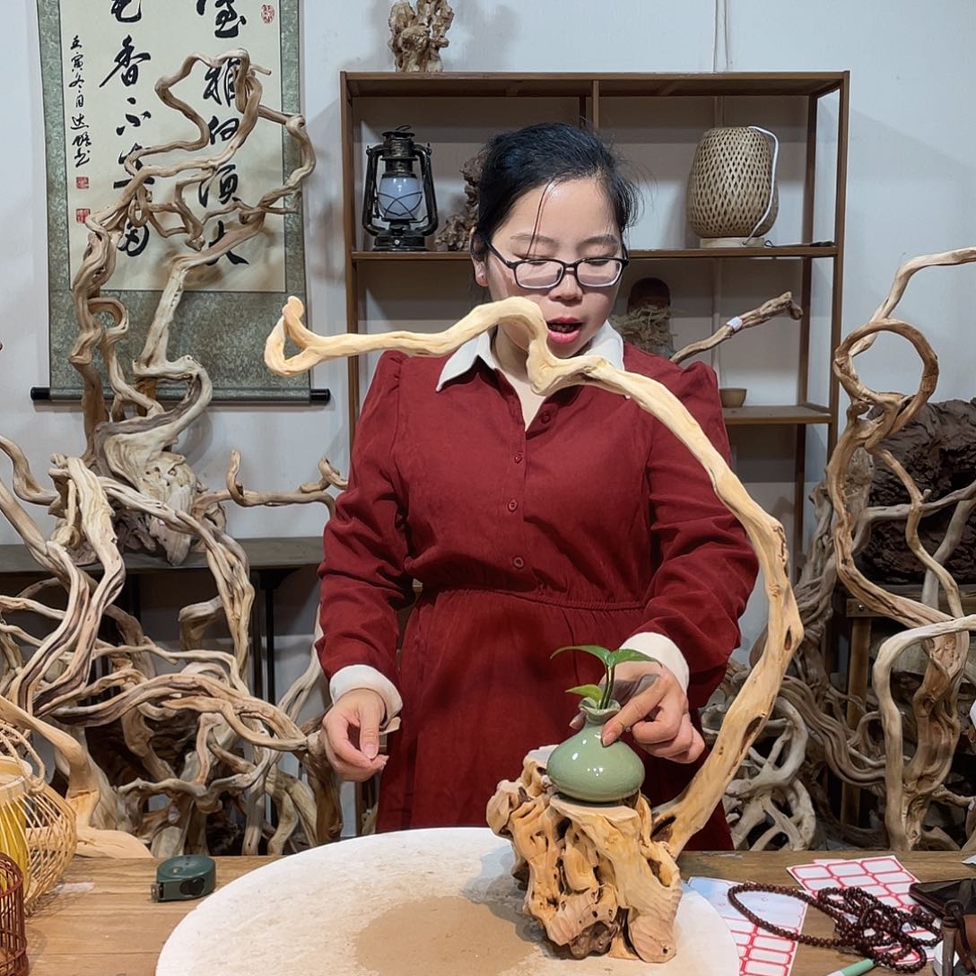 香杉木杜鹃根根艺摆件