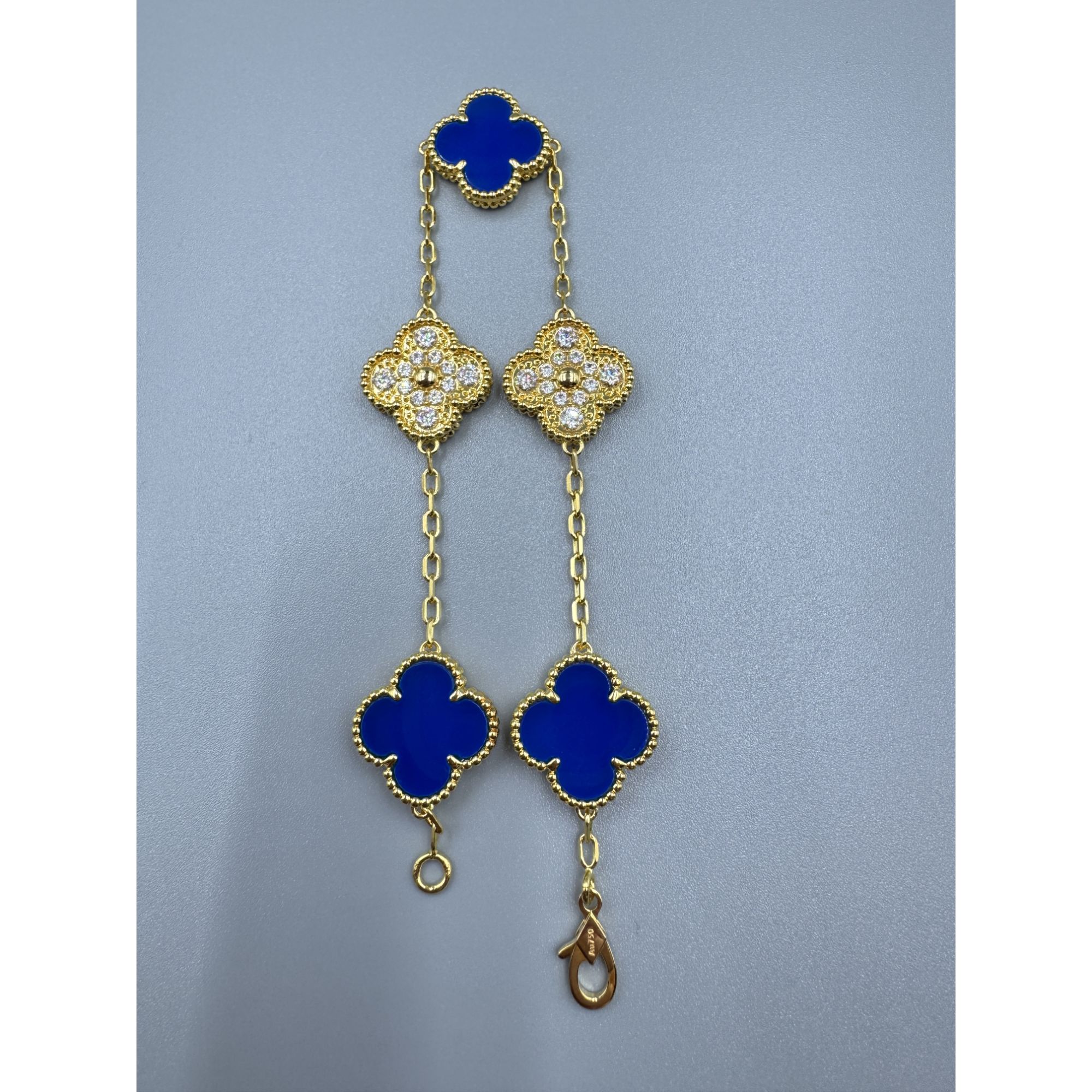 重金豪镶18K金蓝玛瑙15mm四叶草五花手链