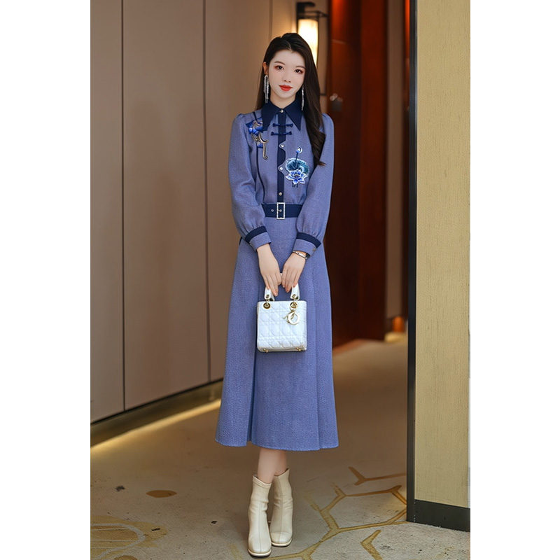 芙娜妮刺绣衬衫新中式半身裙套装裙高腰显瘦时尚两件套女F2410229