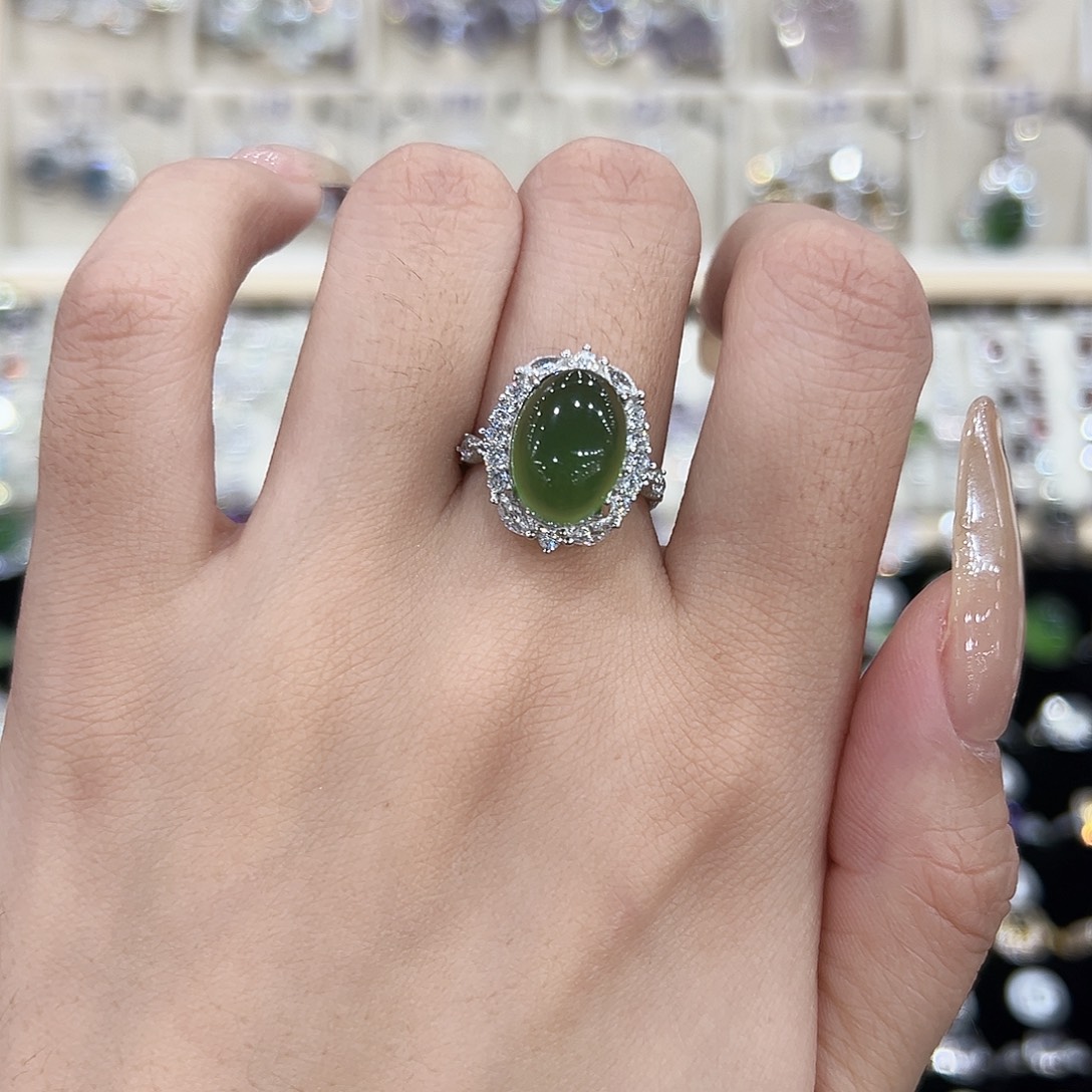 ****️岫玉银S925镶嵌戒指