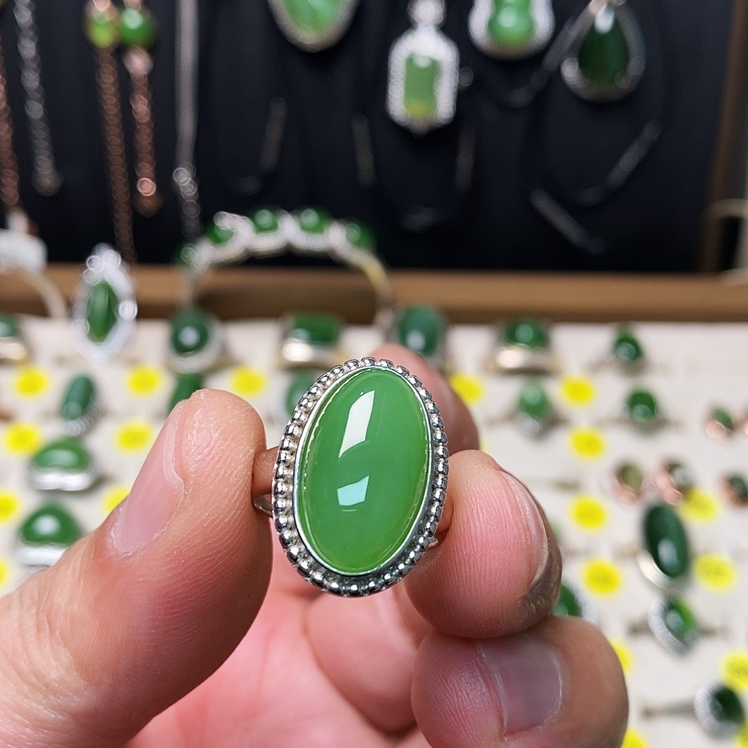 和田玉（碧玉）银S925镶嵌戒指