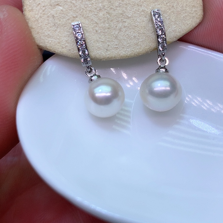 银S925镶嵌耳饰淡水珍珠