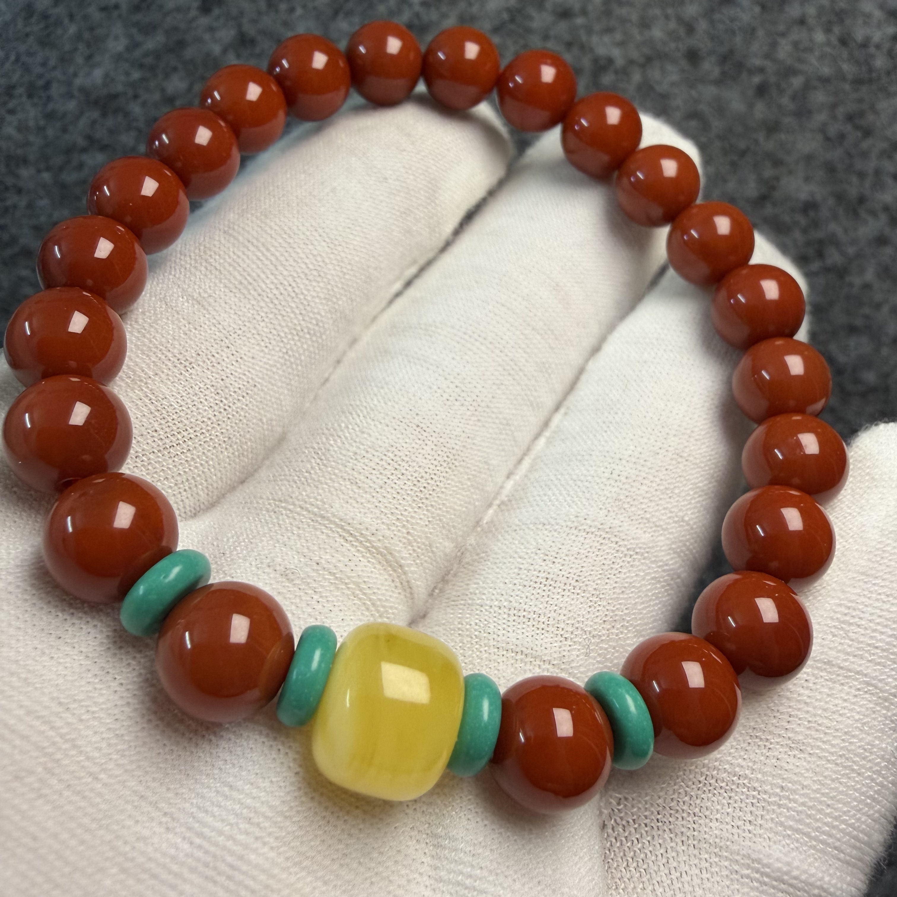 南红 圆珠手串直径8 搭配蜜蜡 自留送礼佳 