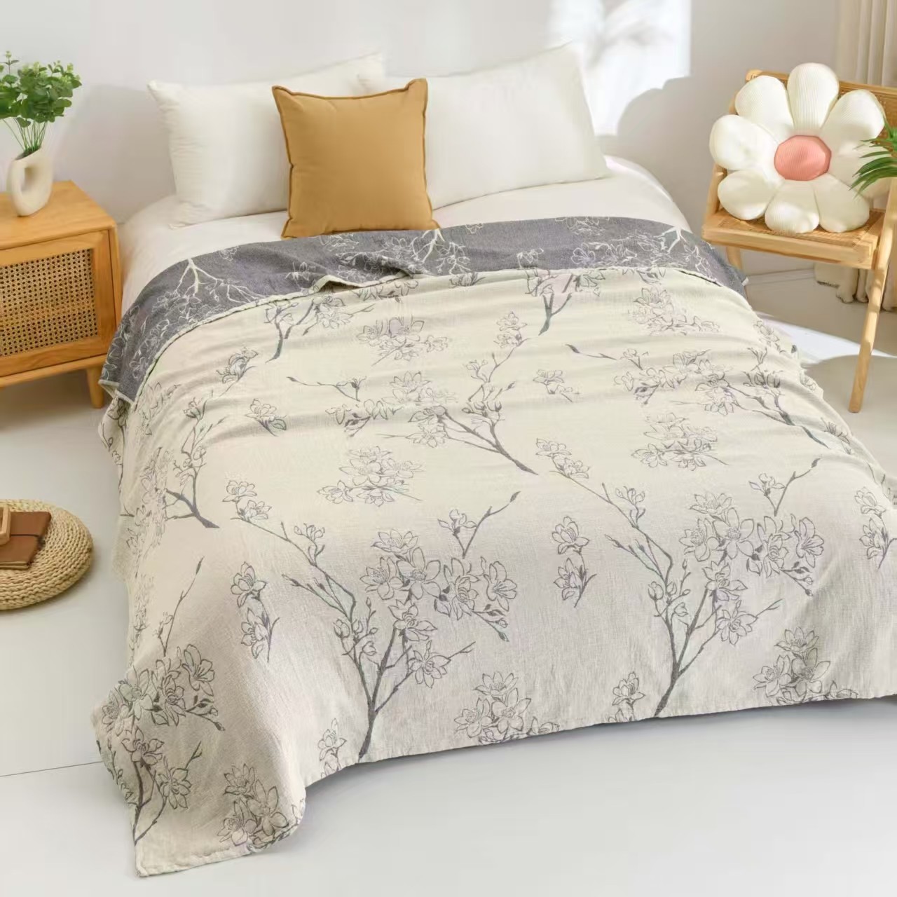 (玉纯）200*230cm高端轻奢雨露麻可铺可盖可机洗床盖