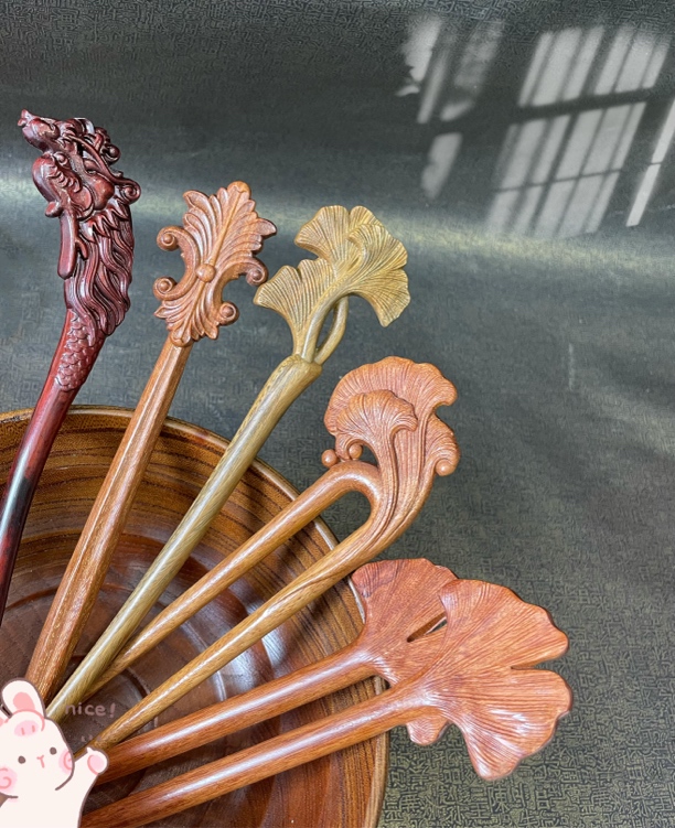 【福利款】厂家直销木质发簪双面立体雕刻