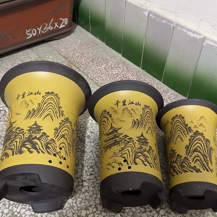 紫砂花盆，手工制作