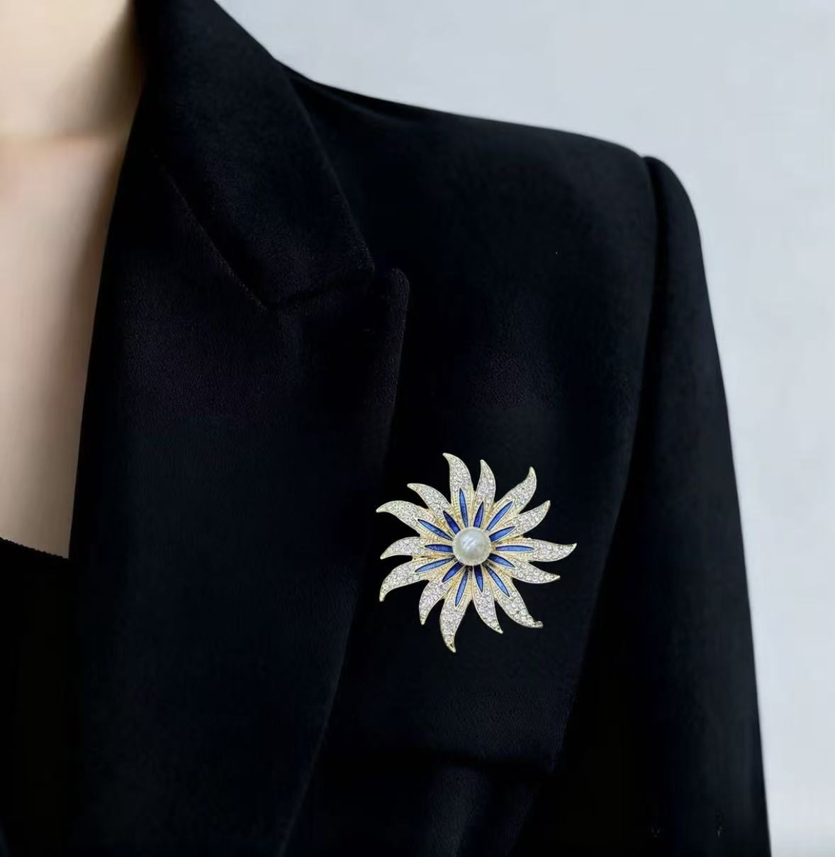 铜合金胸针  珍珠太阳花胸针时尚简约（YS0041)