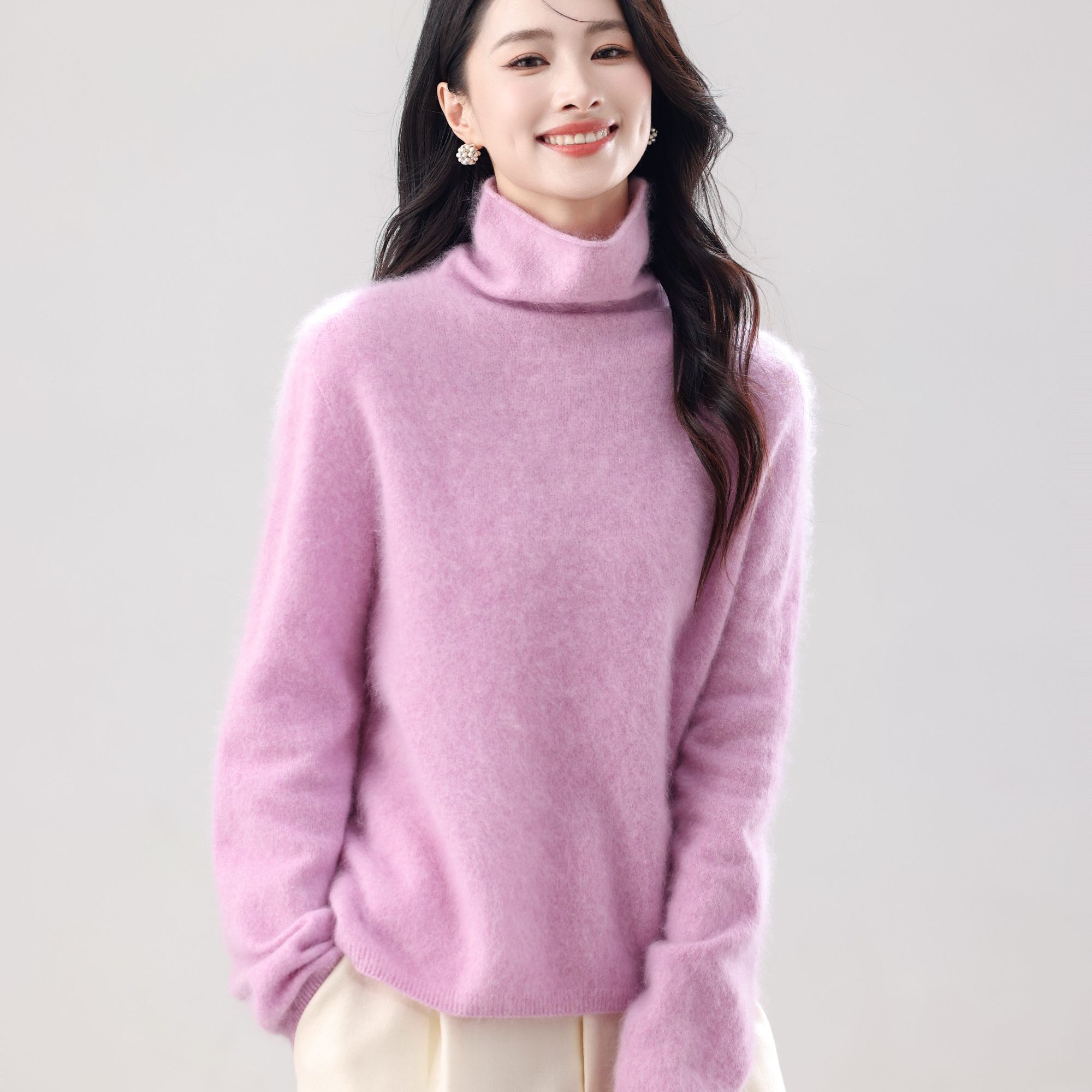 高品质时尚休闲拉毛亲肤柔软羊毛羊绒堆堆领