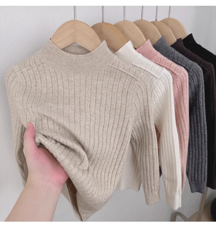 男女童半高领毛衣打底衫秋冬2025新款女宝内搭儿童软糯羊毛针织衫
