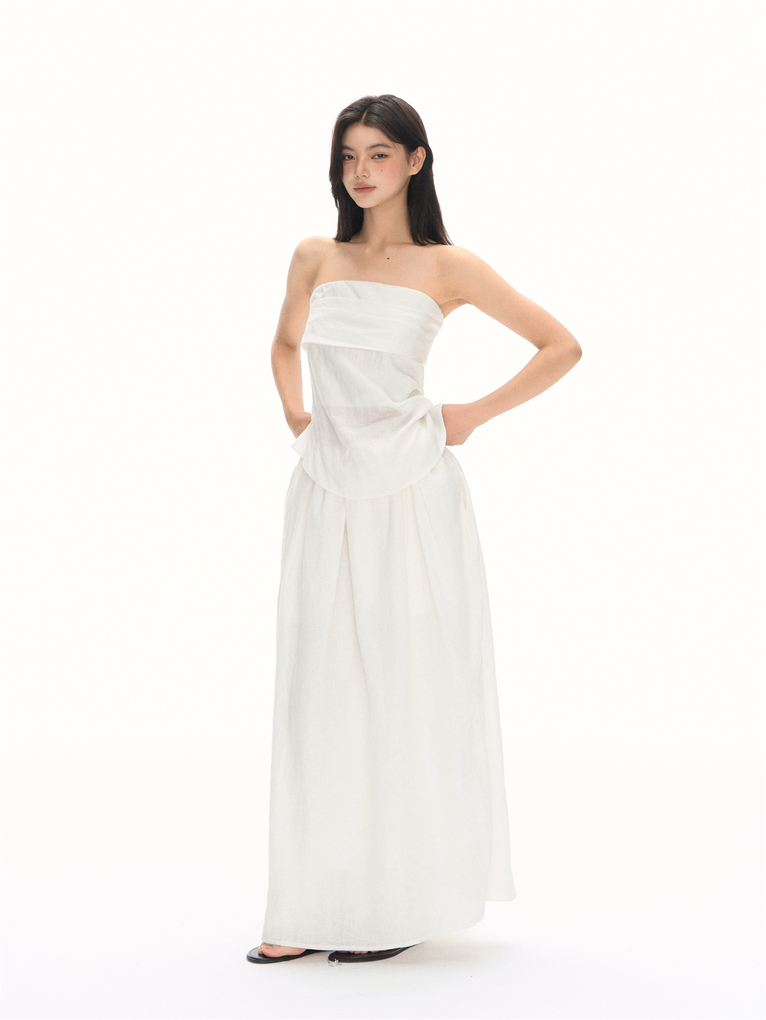 【CHUN ZI】法式浪漫褶皱设计抹胸上衣女花苞裙半身裙套装