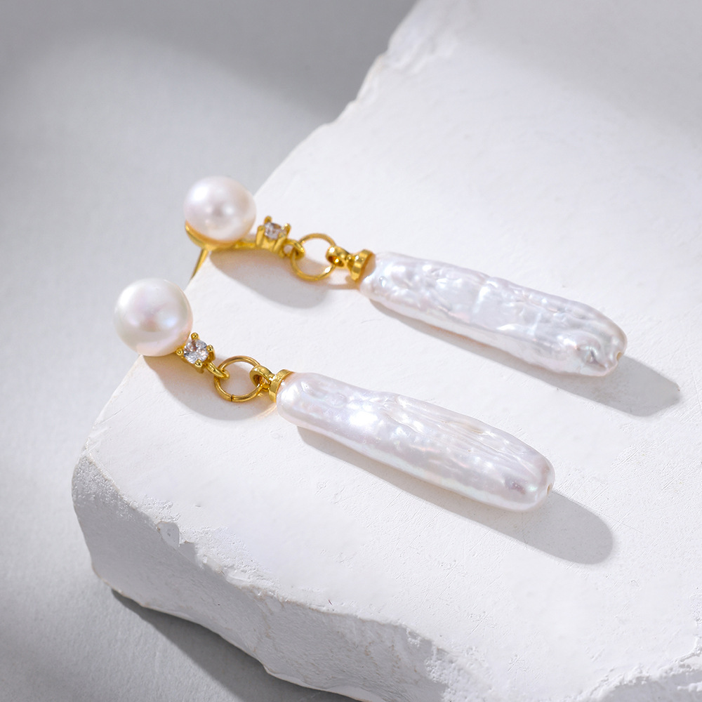 925银耳饰 不规则天然巴洛克珍珠耳环女轻奢小众高级感简约耳饰