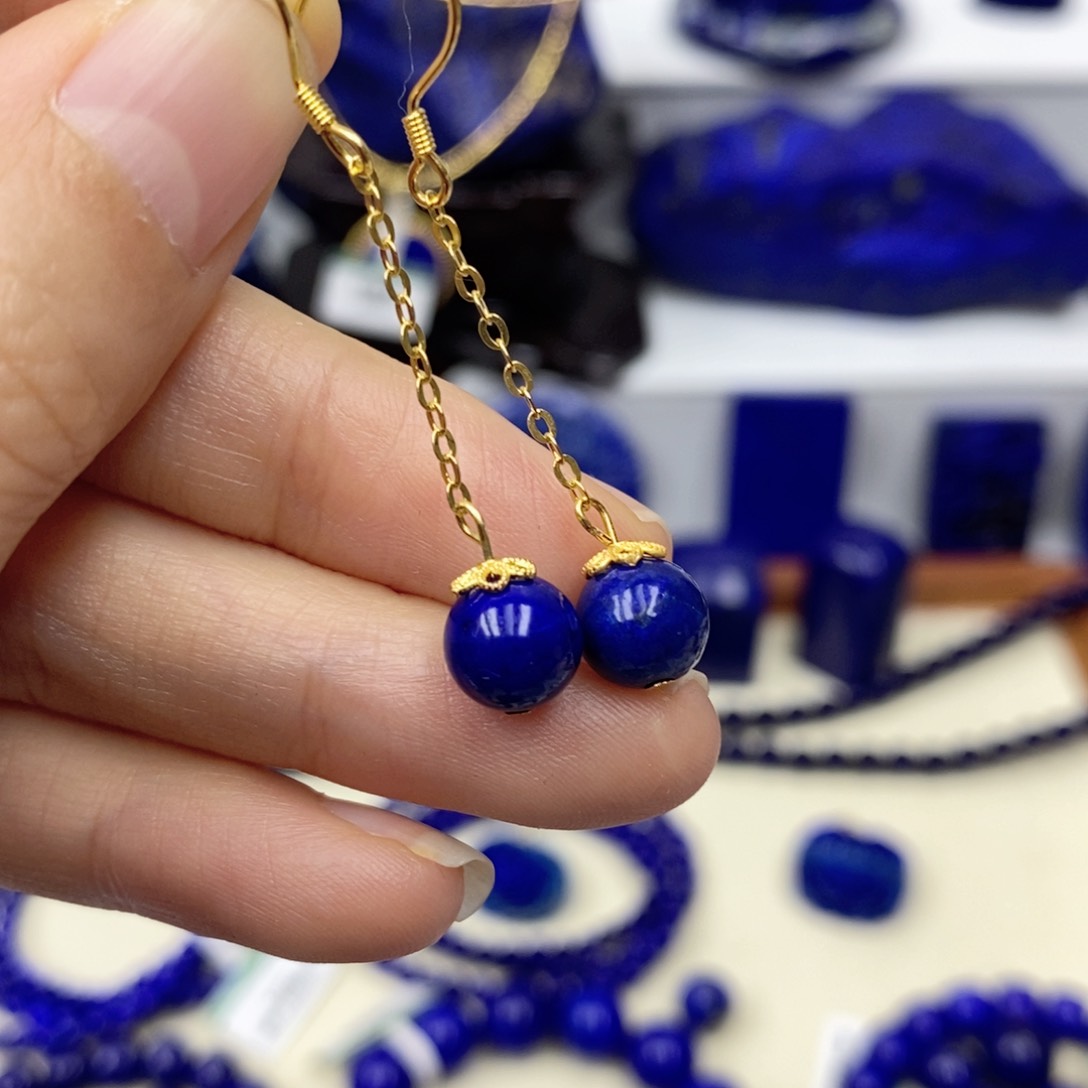 青金石耳饰银S925镀金镶嵌