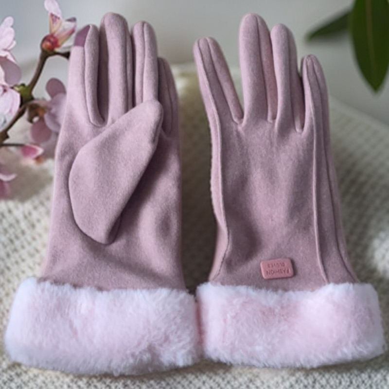 女士冬季德绒手套加绒加厚保暖骑行防寒防风可触屏可爱学生骑车