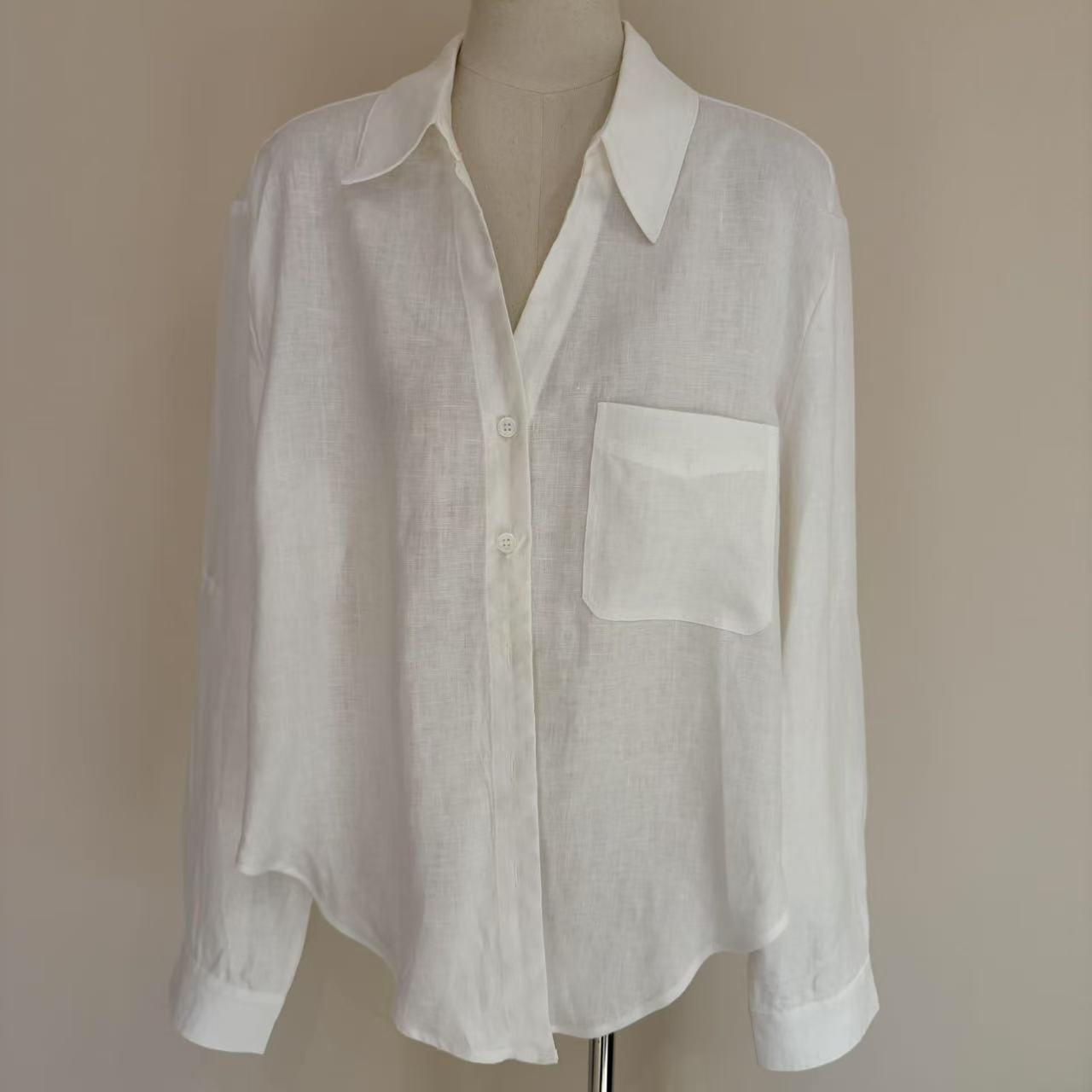 2025夏季宽松复古老钱风长袖天然亚麻衬衫裤子套装A25006