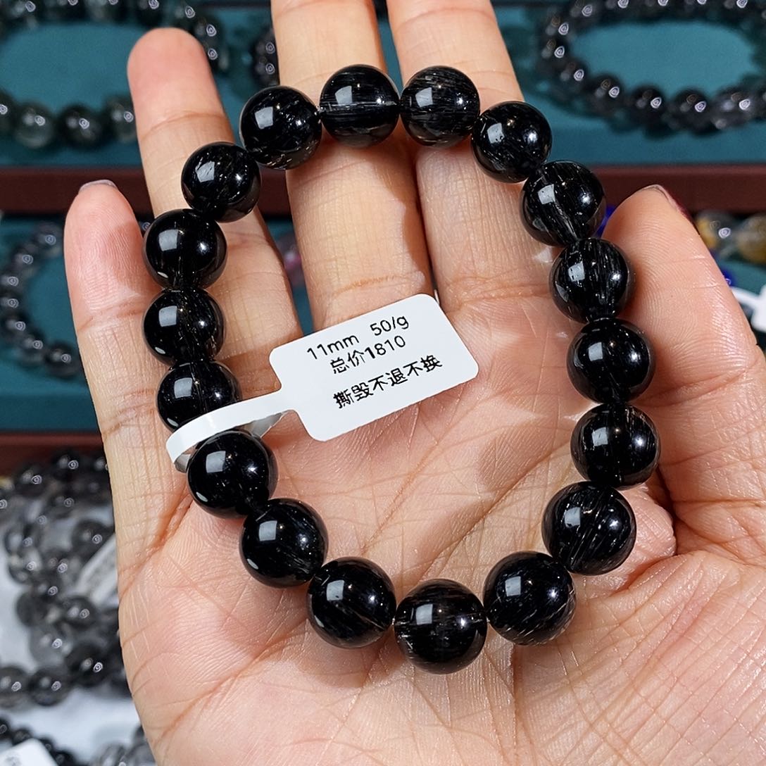 水晶手串未镶嵌黑发晶全透体满发顺发11mm毕业级