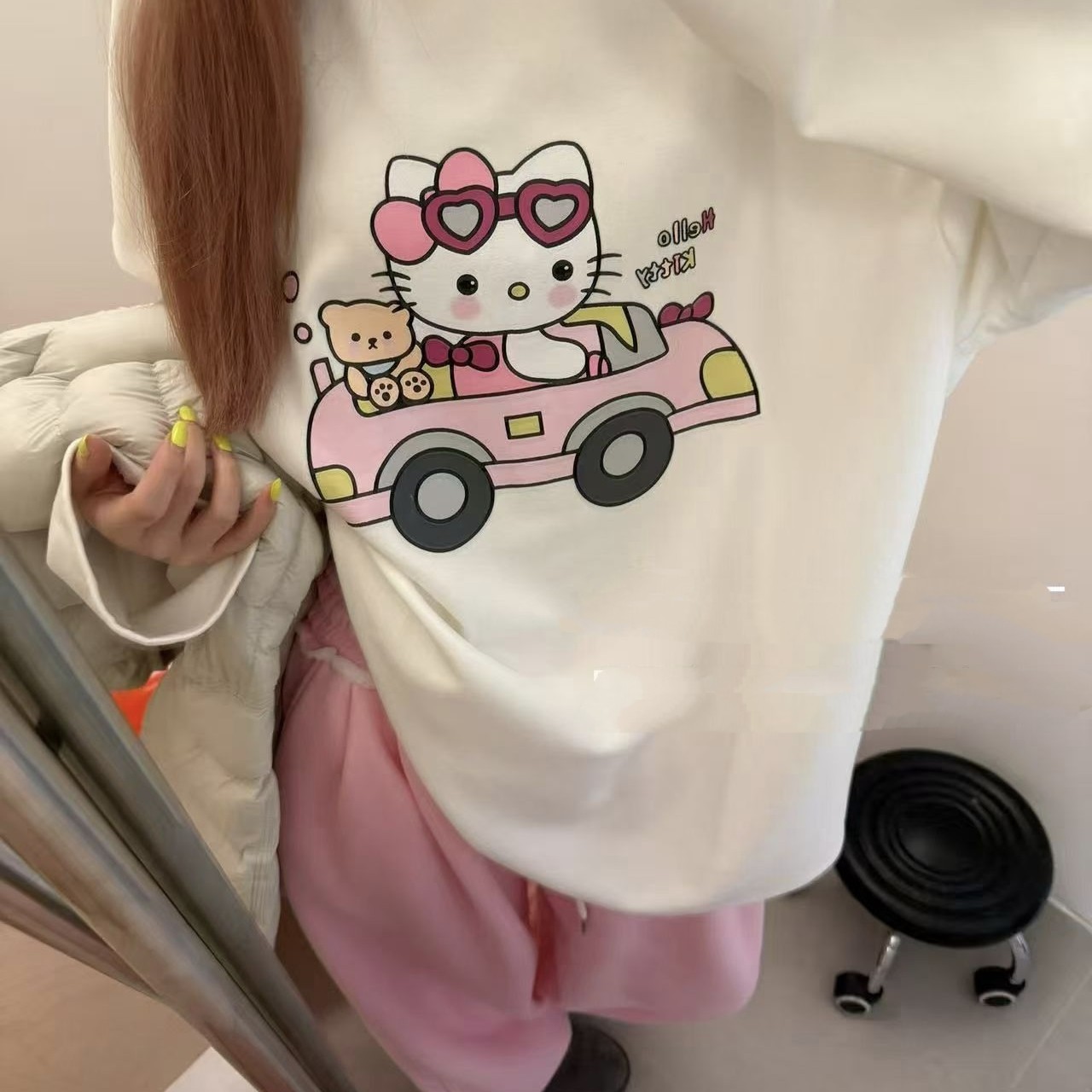 （東Room）秋冬新款韩版磨毛加厚加绒小汽车KT卡通长袖T恤宽松休闲