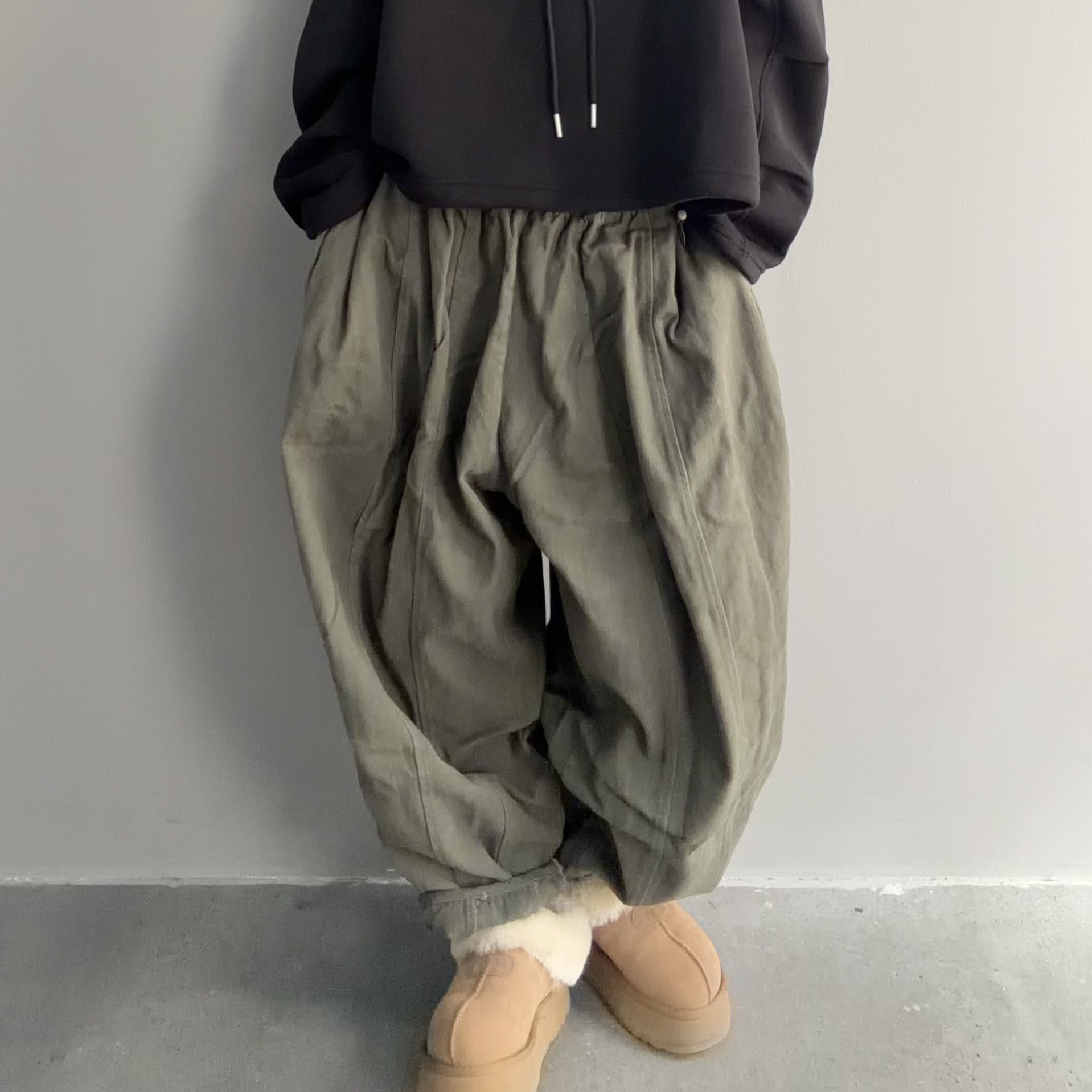 K001 立体结构廓形抓绒老爹裤日系街拍宽松休闲复古百搭秋季秋冬