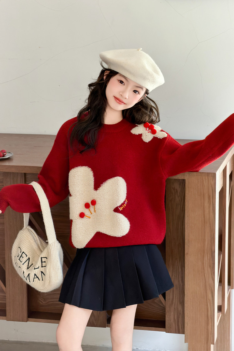 新款花朵年款加厚毛衣