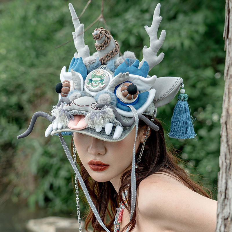 芽小七原创小众设计月魄龙棒球帽新款手工制作可爱遮阳防晒情侣