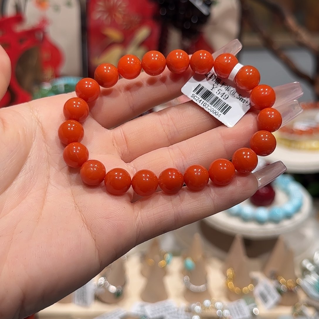 南红玛瑙手串未镶嵌瓦西柿子红手串8.5