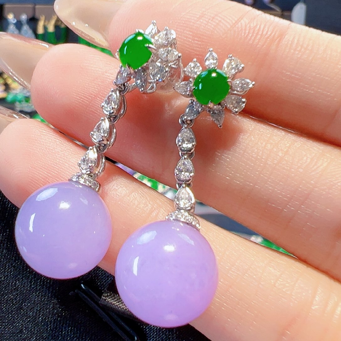 翡翠耳饰18K金镶嵌《新款》签收后24小时鉴赏期