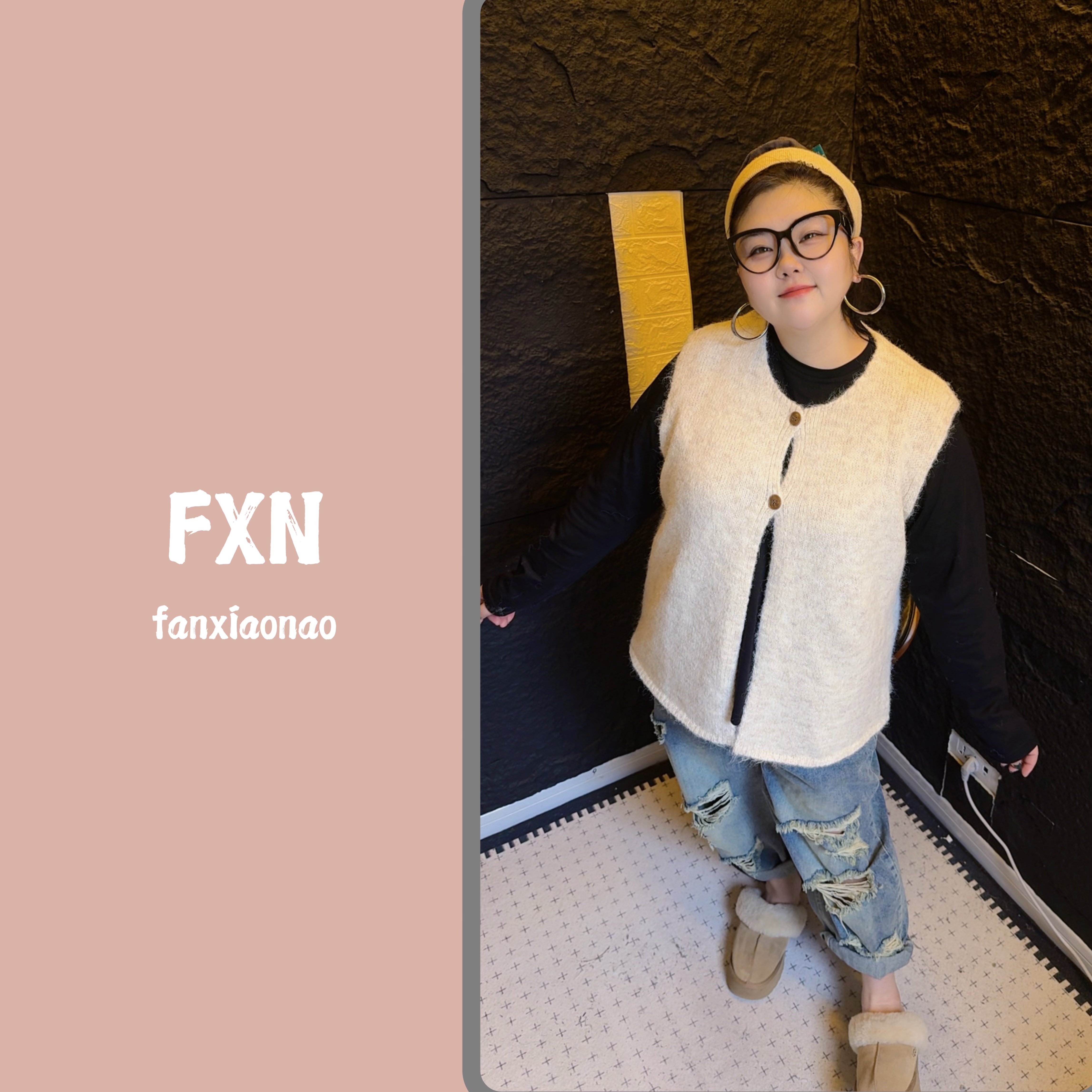 【FXN】韩系设计感两扣开叉显瘦针织马夹
