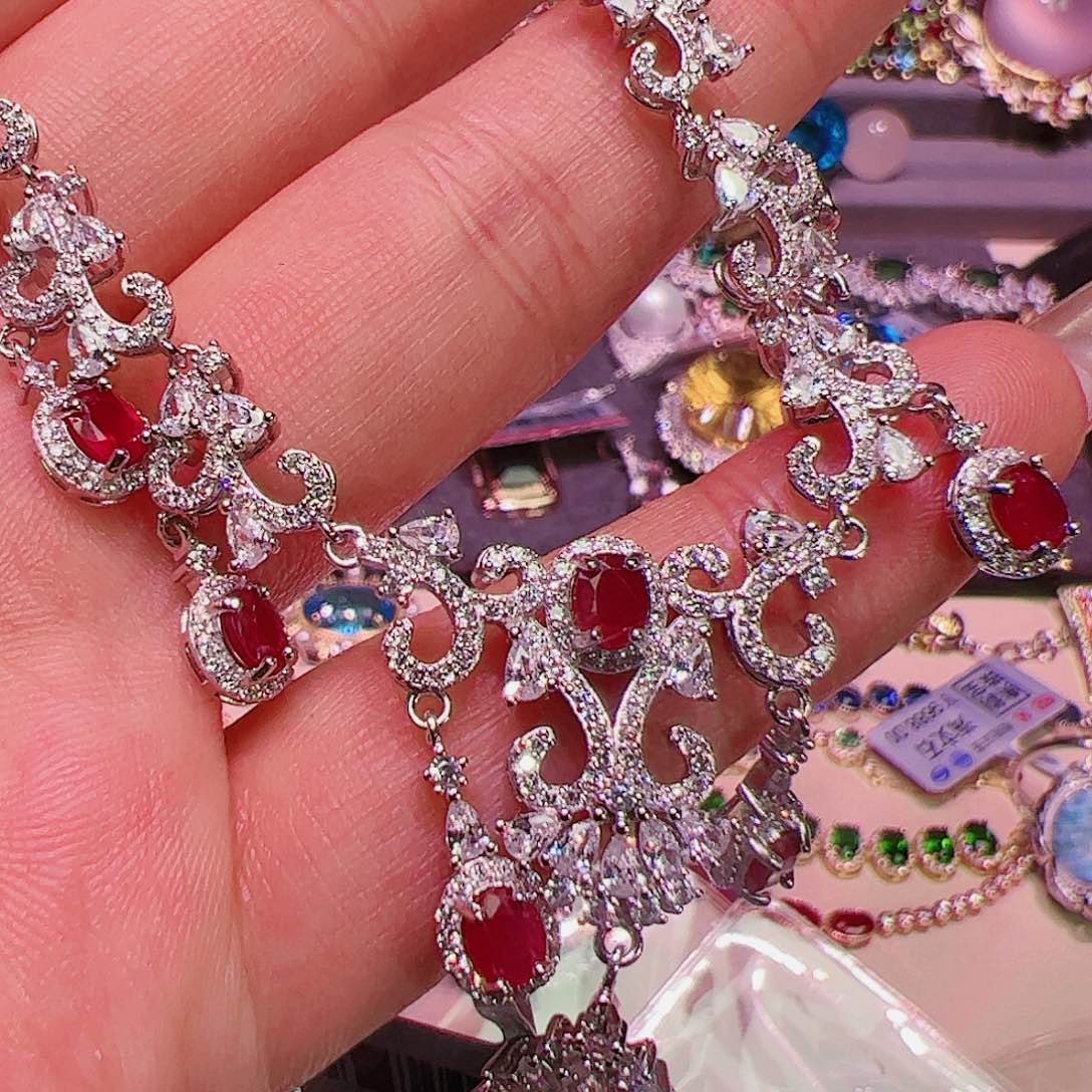 红宝石套链银S925镶嵌