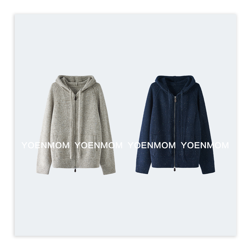 YOENMOM·叠搭多穿·牦牛绒羊毛花纱银丝细闪柔软垂感连帽针织开衫