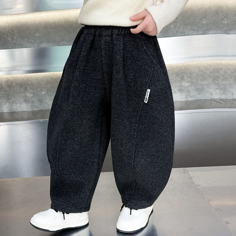 儿童加绒弯刀裤2025冬季新款韩版男童冬装羊羔绒裤子宝宝一条过